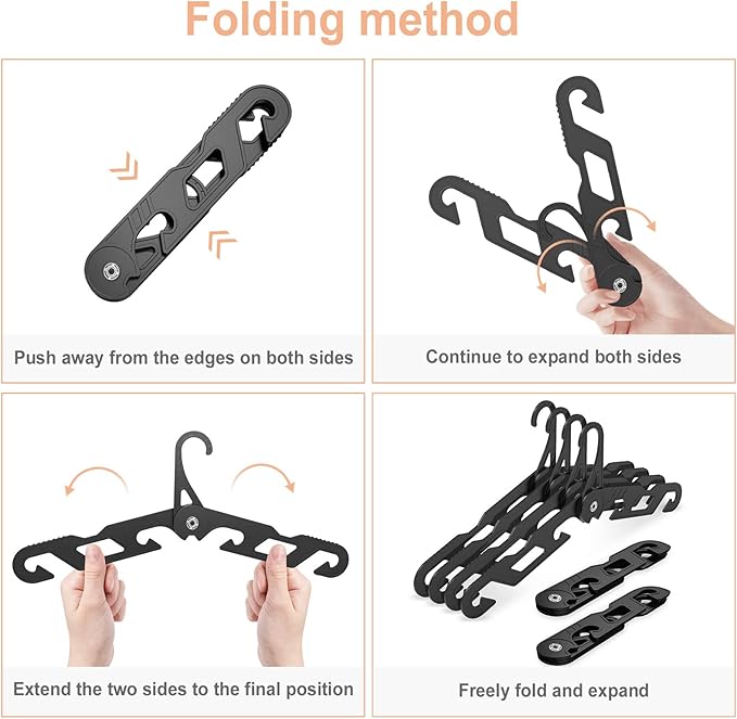 NICEDACK Premium Travel Hangers 6 Pack Portable Folding Clothes Hangers - Super Bearing Collapsible Hanger Foldable Clothes Drying Rack for Travel, Indoor and Outdoor Use (6 Pack Black)