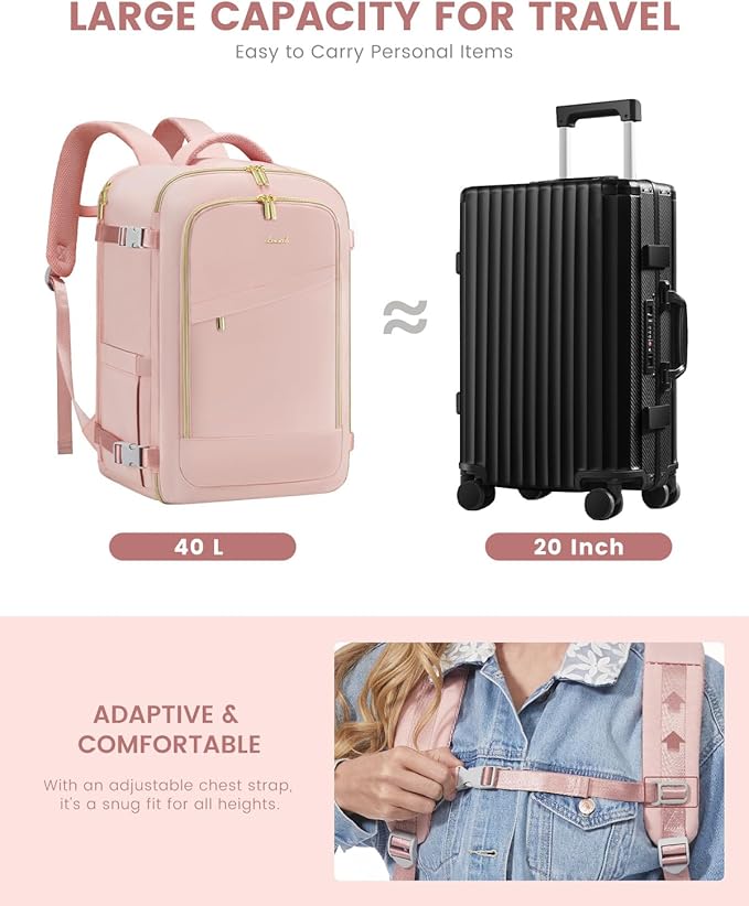 LOVEVOOK Travel Backpack for Women, 40L Carry On Backpack for Airplanes, Personal Item Bag for Airlines Fits 17 inch Laptop, TSA Approved Luggage with 3 Packing Cubes,Waterproof Weekender Gym Backpack
