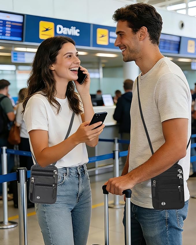 Sizobi Neck Wallet for Traveling Women Men, RFID Blocking Nylon Passport Holder Travel Pouch, Family Travel Document Organizer Passport Wallets,International Travel Must Haves Travel Accessories
