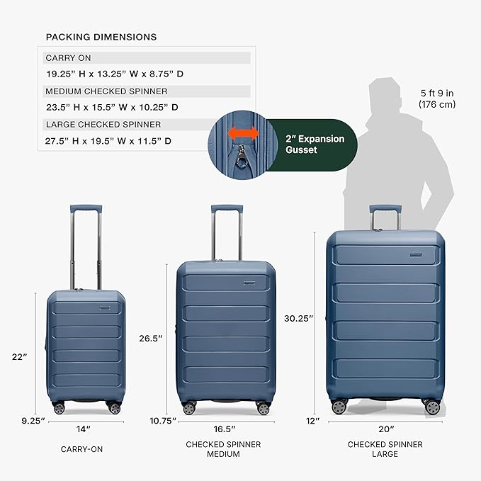 Traveler's Choice Pagosa Hardshell Expandable Luggage with Spinner Wheels, Slate Blue, 22-Inch Carry-on