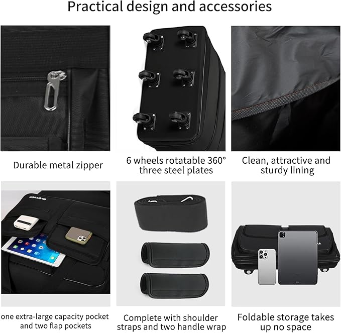 130L Expandable Luggage, 40 Inch Suitcase with Wheels, Collapsible Luggage with Wheels, Rolling Duffle Bag with wheels, Foldable Suitcasewith2Handle Wrap 2Fixing Straps 1Shoulder Strap (Black)