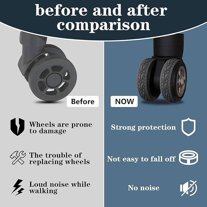 8Pcs Luggage Wheel Covers, Suitcases Wheel Covers, Silicone Luggage Protector, Durable, Mute and Shock Absorption, Waterproof (Black,P)