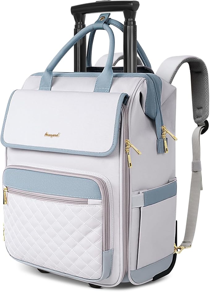 Rolling Backpack for Women, Travel Rolling Laptop Backpack with Wheels, Vertical & Horizontal Storage 2 In 1, Flip-Top Design, Water-Resistant Overnight College Underseat Carry on Luggage, Grey