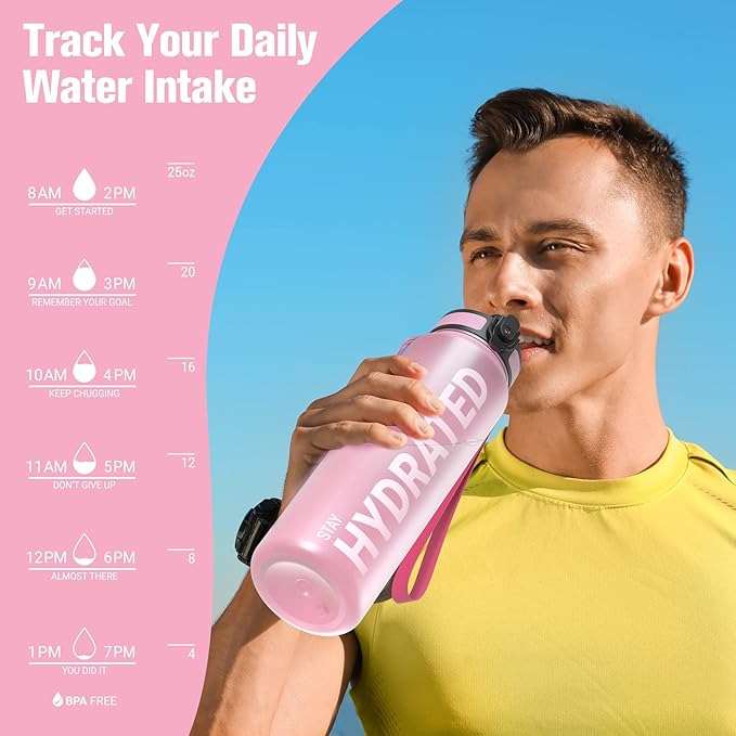 Sahara Sailor Water Bottle, 32/25/17oz Durable and Leakproof Water Bottles Motivational with Time Marker, Tritan, BPA Free, Wide Mouth with Easy Clean Brush for Gym, Travel, School, Office (1 Bottle)