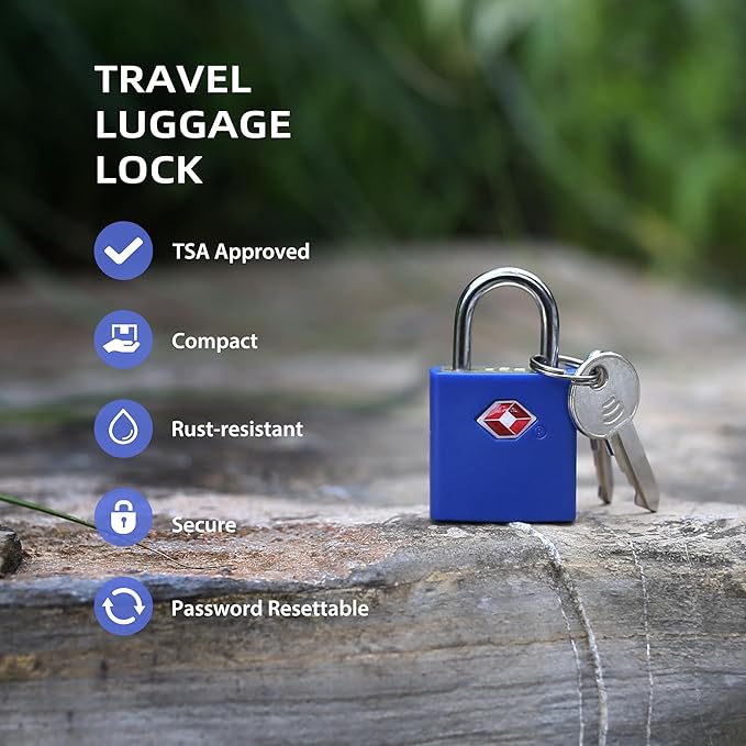 TSA Approved Locks for Luggage 4 Pack, TSA Locks for Luggage Travel Accessories, Small Padlock with Key, Weatherproof Outdoor Use Keyed Mini Padlock for Suitcase, Backpack, Bag, Zipper