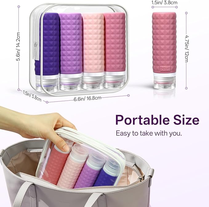 Travel Bottles for Toiletries, TSA Approved Travel Size Containers, Leak Proof Silicone Shampoo Bottles, Small Toiletry Containers with Bag for Shampoo Conditioner Lotion
