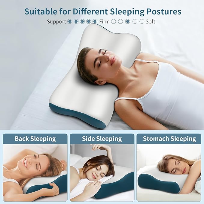 Cervical Neck Pillow for Pain Relief, Contour Memory Foam Pillows Ergonomic Pillow Orthopedic Cooling Pillow Bed Pillow Neck Support for Side Back Stomach Sleepers