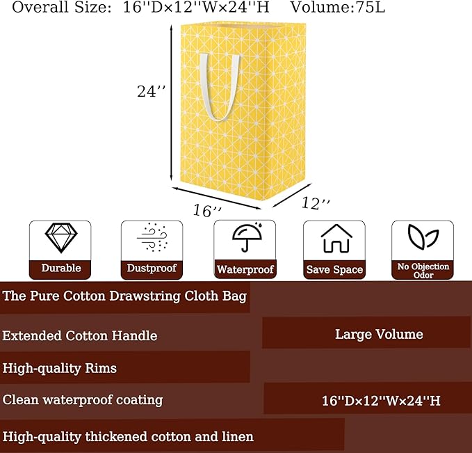 Waterproof Laundry Hamper Collapsible Laundry Basket Extended Cotton Handle Laundry Bag Large Clothes Storage Toy Organization for Bathroom Bedroom Laundryroom College Dorms
