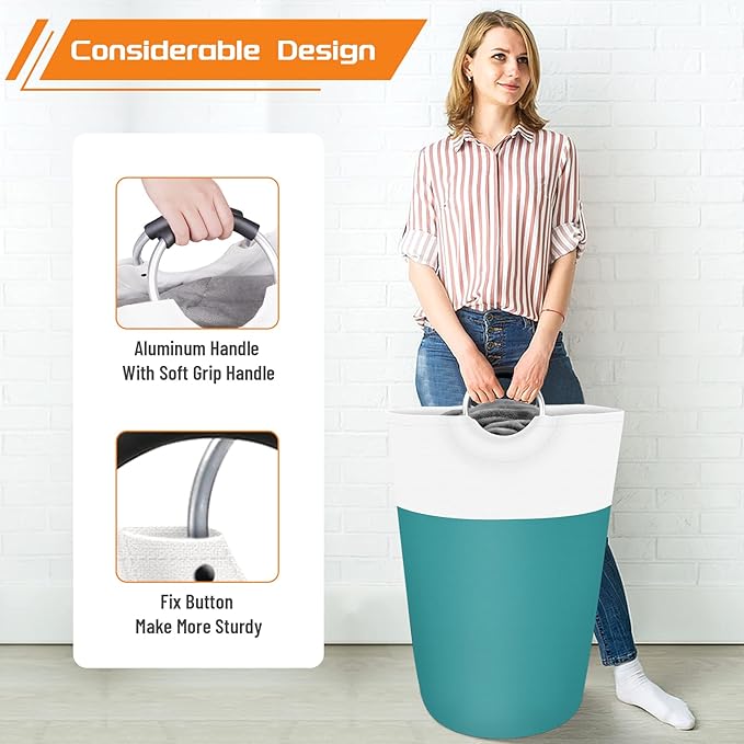 BlissTotes 115L Laundry Basket, Freestanding Laundry Hamper, Collapsible Dirty Clothes Hamper, Waterproof Fabric with Foam Protected Aluminum Handles for College, Dorm, Family (Green)