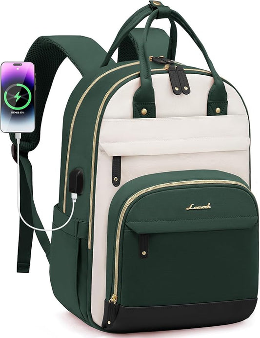 LOVEVOOK Backpack for Women,Laptop Backpack Women,Fits 17 Inch Laptop Bag,School Backpacks,Fashion Travel Work Anti-theft Bag,Waterproof Business Computer College Backpack Purse,Beige-Green-Black