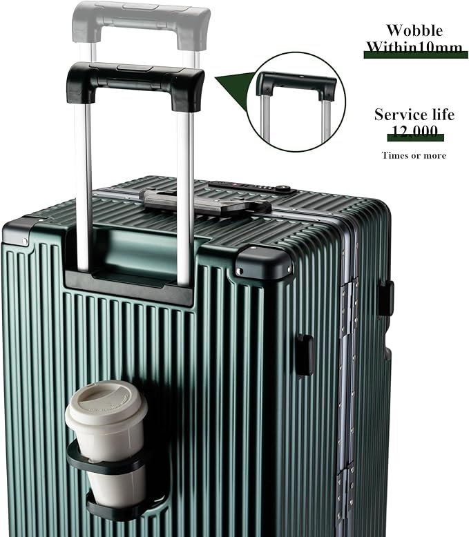 feilario 30in Super Large Captain Aluminum Frame Hardside Spinner Wheels Luggage, Zipperless Checked Suitcase with Front Compartment/Cup Holder/Phone Holder (Forest green,30in)