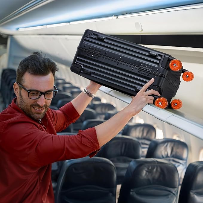 Aluminium Frame Checked- In Luggage with Smooth Jelly Wheels, Hardside Zipperless Rolling Suitcase with TSA Lock (BlackOrange, 28-Inch)