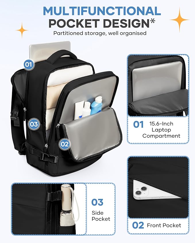 coofay Travel Backpack For Women Men Airline Approved Carry On Backpack Flight Approved Waterproof Sports Luggage Backpack Casual Daypack Small Hiking Backpacks Black Backpacks