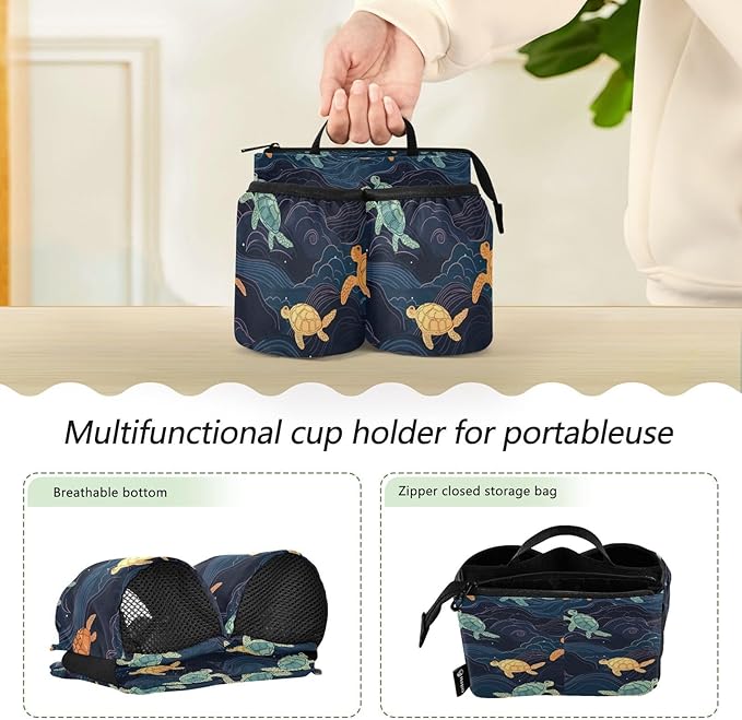 xigua Colored Turtle Travel Luggage Cup Holder,Free Hands Suitcase Drinks Carrier Bag Drink Holder with 2 Coffee Mugs for Flight Attendants,Business Travelers Travel Essential170, 7.9×3.9×4.9in