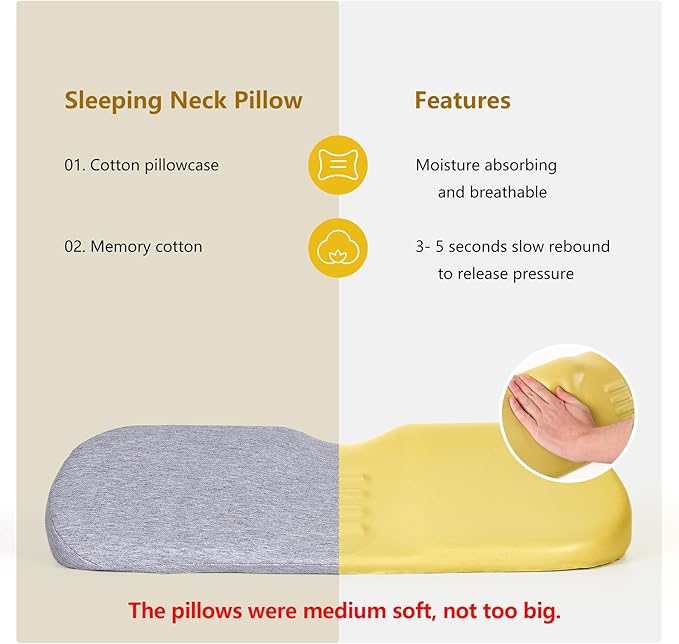 Cervical Neck Pillows for Pain Relief Sleeping, Memory Foam Neck Bolster Pillow for Stiff Pain Relief, Neck Support Pillow Neck Roll Pillow for Bed Pillow (Light Grey)
