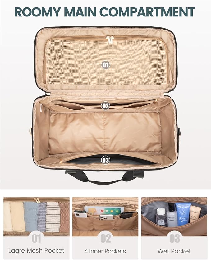 LOVEVOOK Travel Duffle Bag - Weekender & Overnight Bag with Toiletry & Wet Pocket, Carry-On Size, 3pc Set