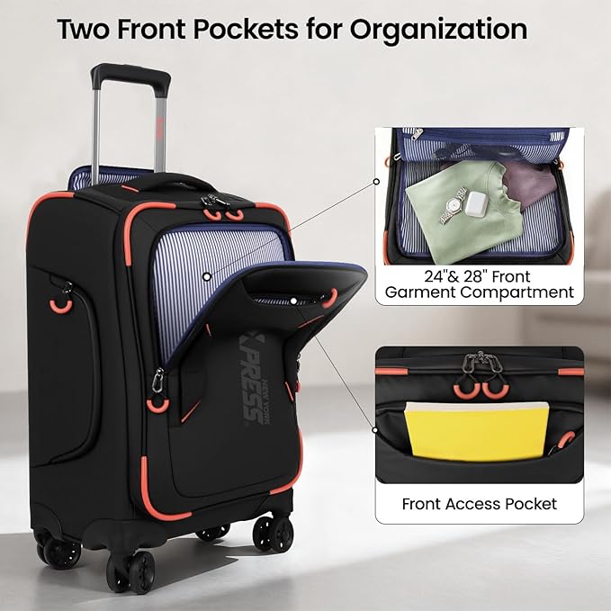 30'' Large Softside Suitcase,Luggage w/Spinner Wheels,Waterproof,Lightweight Travel Suitcase for Men/Women（Black,30in）
