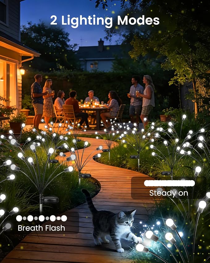 OZS 10 Pack Total 80 LED Solar Firefly Lights Fairy Outdoor - Solar Garden Lights Outdoor, Sway by Wind, Waterproof for Garden Patio Pathway Fairy Decoration (Cool White)