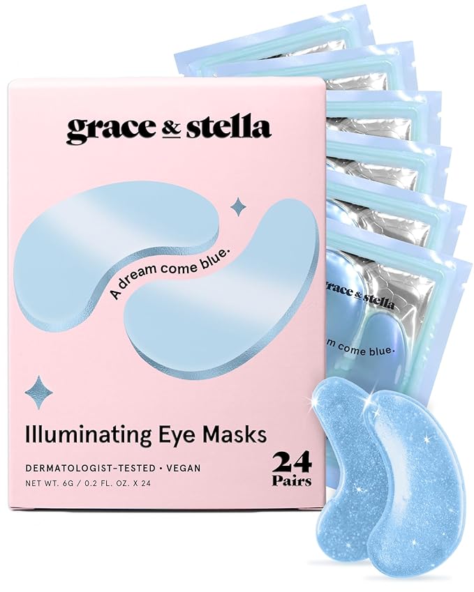 grace & stella Award Winning Under Eye Mask Reduce Dark Circles, Puffy Eyes, Undereye Bags, Wrinkles, Gel Under Eye Patches, Get Well Gifts for Women - Vegan Eye mask (24 Pairs, Blue)