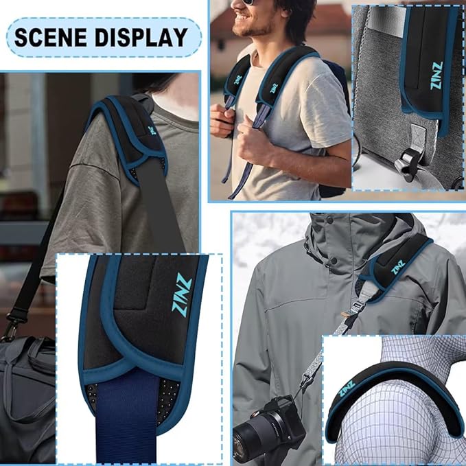 ZINZ 2-Pack Universal Shoulder Pad with Ultra thick Cushion for Bag Luggage Bag Crossbody, Plus Long & Anti-Slip & Breathable,Black Blue-2Pack