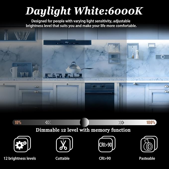 COB 10Ft White LED Strip Lights, 24V Super Bright LED Tape Lights High CRI95+, Dimmable Lights Strip,Flexible LED Rope Lights for Kitchen Cabinet, Stairs, Bedroom, Vanity Mirror,Home DIY Deco