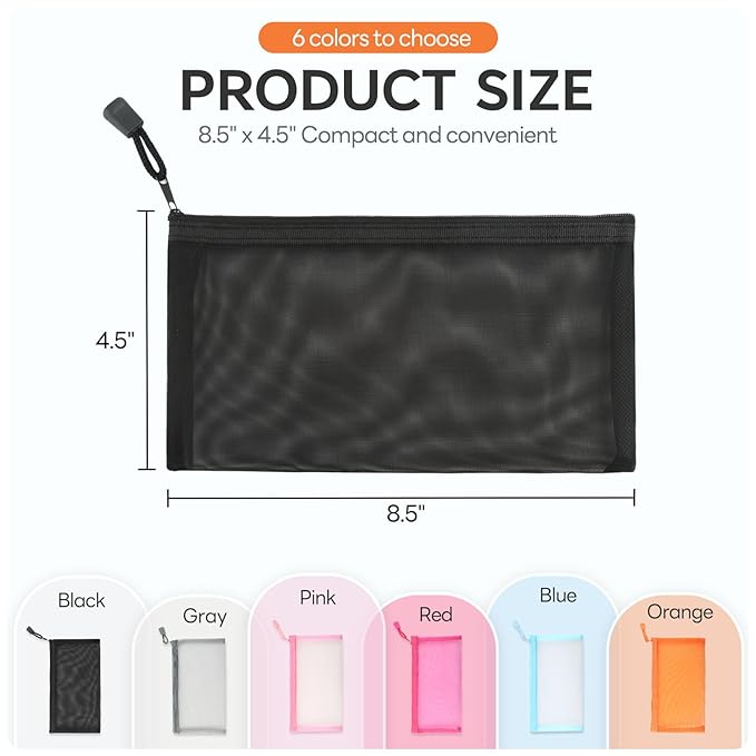 EASYFUN 6 Pieces Multipurpose Mesh Cosmetic Bag With Zipper Portable Travel Organizing Zipper Pouch Toiletries Makeup Pouches For Home Travel Accessories Pencil Case