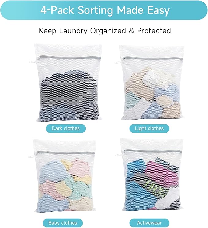 GOGOODA Mesh Laudnry Bags Large Wash Bags for Delicates (Honeycomb White, 4 Large)