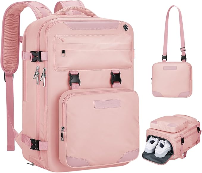 Maelstrom Travel Backpack for Women Men,35L Laptop Backpack Fits 17-Inch Laptop,Carry On Backpack for Airplanes with Crossbody Bag & Shoe Compartment&Toiletry Bag (Pink, Large)