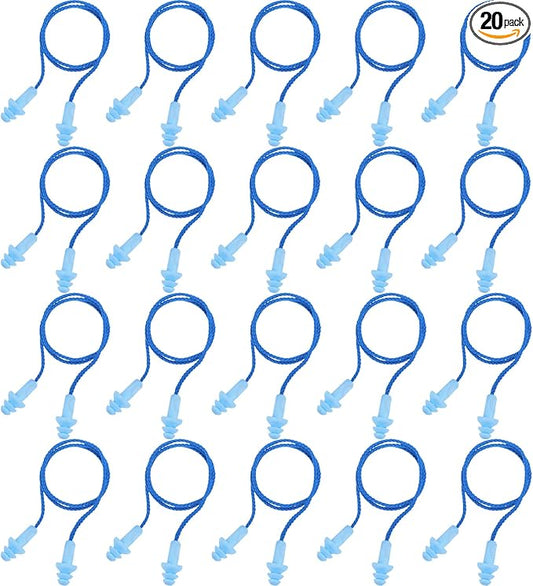 20 Pairs Corded Ear Plugs Reusable Silicone Earplugs with String Banded Ear Plug for Sleeping Noise Cancelling Noise Reduction Hearing Protection(Blue)