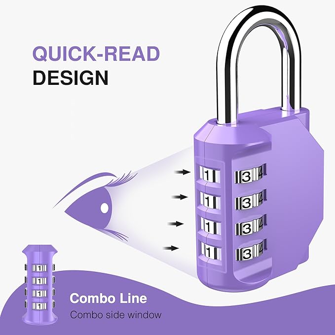 Puroma 2 Pack Combination Lock for Locker 4 Digit Outdoor Waterproof Padlock for School, Gym, Sports, Fence, Toolbox, Gate, Case, Outdoor, Hasp Storage (Purple)