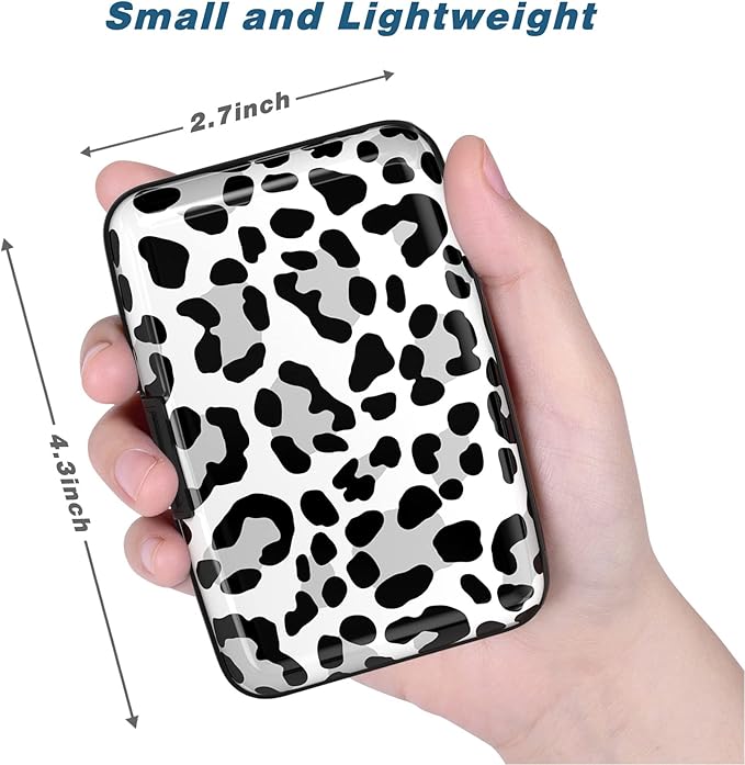Credit Card Holder, Mini Aluminum Card Wallet RFID Blocking Slim Metal Hard Card Case for Women Men, White Leopard