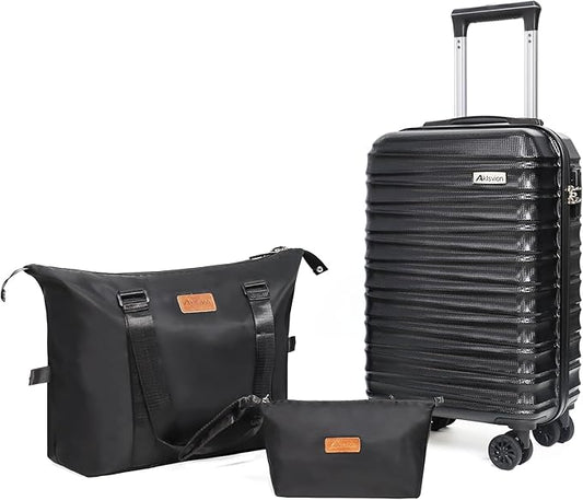 Luggage Set 3 Piece Luggage Set ABS hardshell Spinner Wheels Luggage Carry on Suitcase with Weekender bag & Toiletry bag(Black)