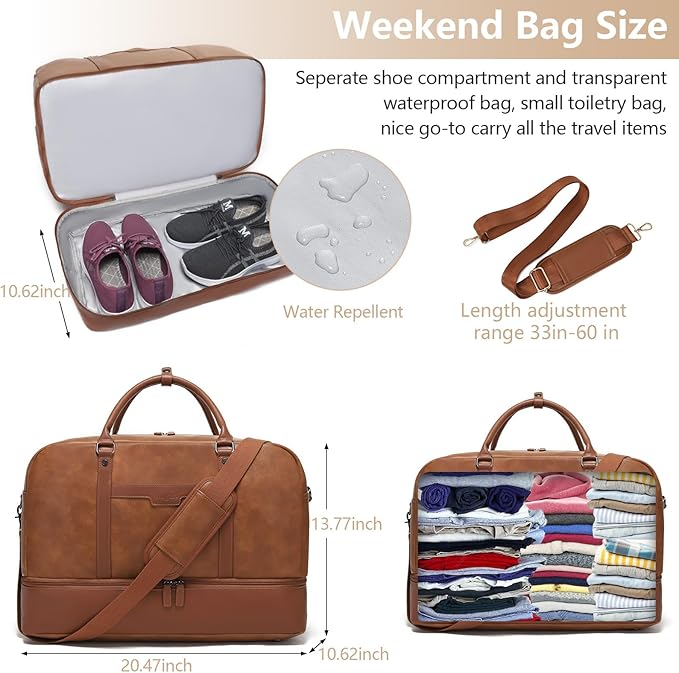 Wogarl Weekender Bags for Women Large Overnight Bag Weekend Travel Duffel Bag Carry on Shoulder with Shoe Compartment Toiletry Bag for Travel Business Gym