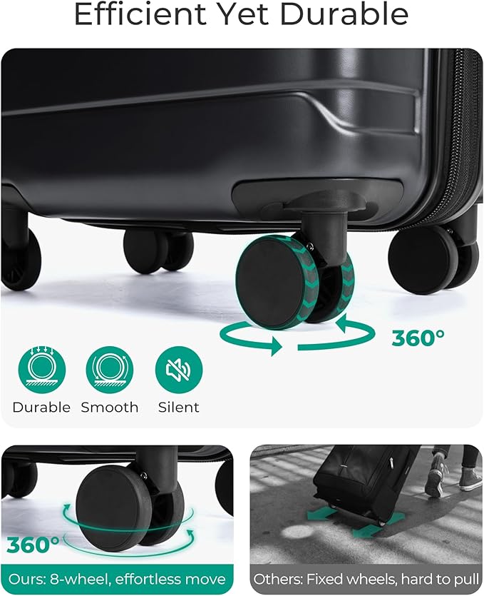 BAGSMART Carry On Luggage 22x14x9 Airline Approved with Spinner Wheels,Lightweight 20 Inch Luggage with TSA Lock,Expandable Hard Shell Carry On Suitcases for Men Women,Black