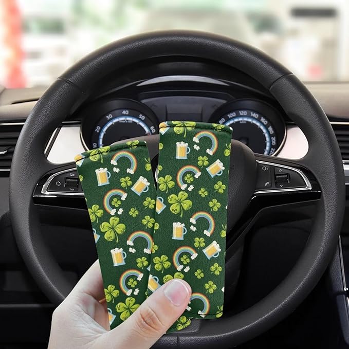 BIGCARJOB Novelty Leaf Print Luggage Handle Cover Set of 2 Pcs St. Patrick Decorative Suitcase Handle Sleeve Door Handle Wraps Travel Accessories Women Men Gifts