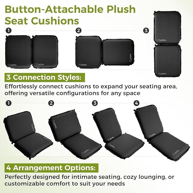 ATEPA Inflatable Seat Cushion, Self-Inflating Portable Stadium Airplane Travel Foam Cushion Pad for Camping, Sports Events, Outdoor