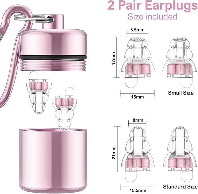 High Fidelity Concert Earplugs for Concerts Musicians，Earplugs for noise reduction，24db Advanced Filter Technology Ear Protection for Music Festivals,DJ's, Nightclub, Drummers - 2 Pairs （Pink）