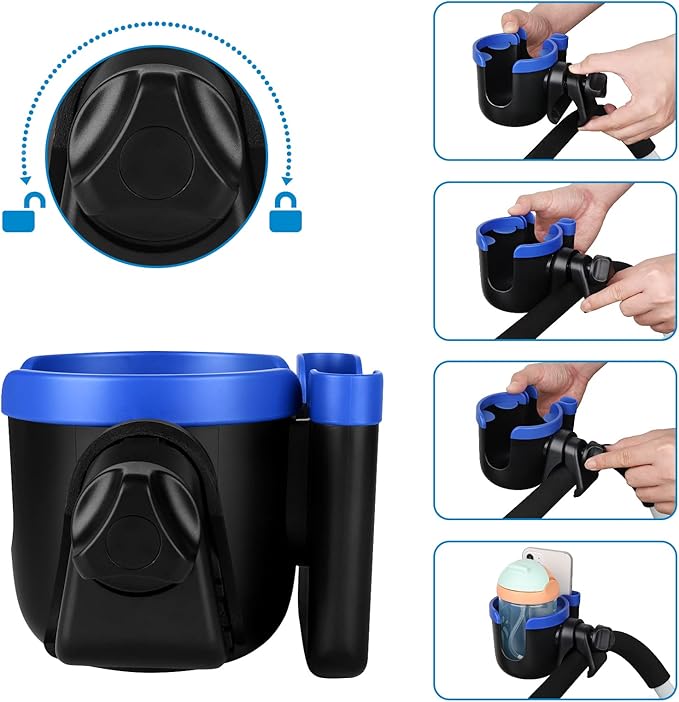 Accmor Stroller Cup Holder with Phone Holder, Bike Cup Holder, Universal Cup Holder for Uppababy Nuna Doona Strollers, 2-in-1 Cup Phone Holder for Stroller Bike Wheelchair Walker Accessory