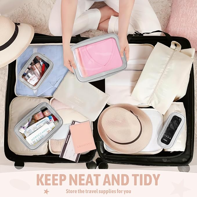 YOPCDJ 5 Pack Clear Toiletry Bag,TSA Approved Travel Makeup Pouch with Zipper for Cosmetics and Toiletries，Diaper Bag Organizer Pouch Set,Purse Organizer for Christmas Women Gift