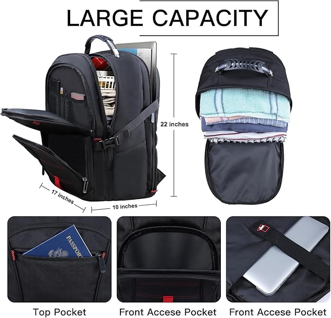 Extra Large Backpack, 18.4 Inch Travel Laptop Backpacks for Men Women, 55L Anti Theft Water Resistant College Bussiness TSA Airline Approved Work Computer Backpack, Black
