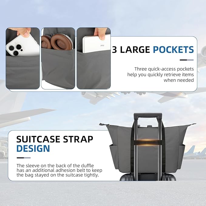 50L Foldable Duffle Bag, Lightweight Travel Duffel Bag with Tear Resistant for Men Women, gray