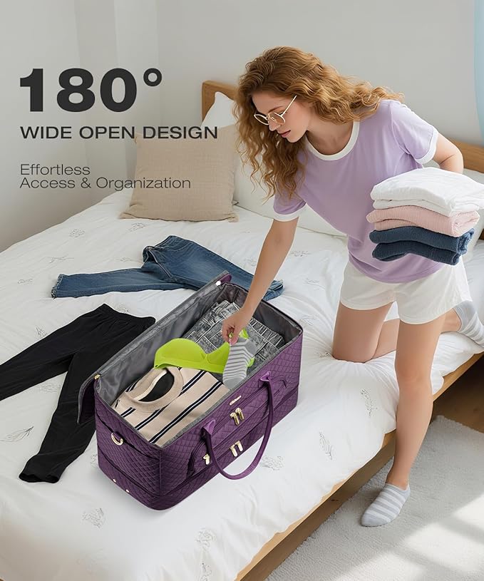 Travel Duffle Bag, Wide Open Large Weekender Bag for Women with Shoe Compartment, Carry on Overnight Bags with Toiletry Bag, Hospital Bag for Women Labor Delivery with Wet Pocket (Dark Purple)