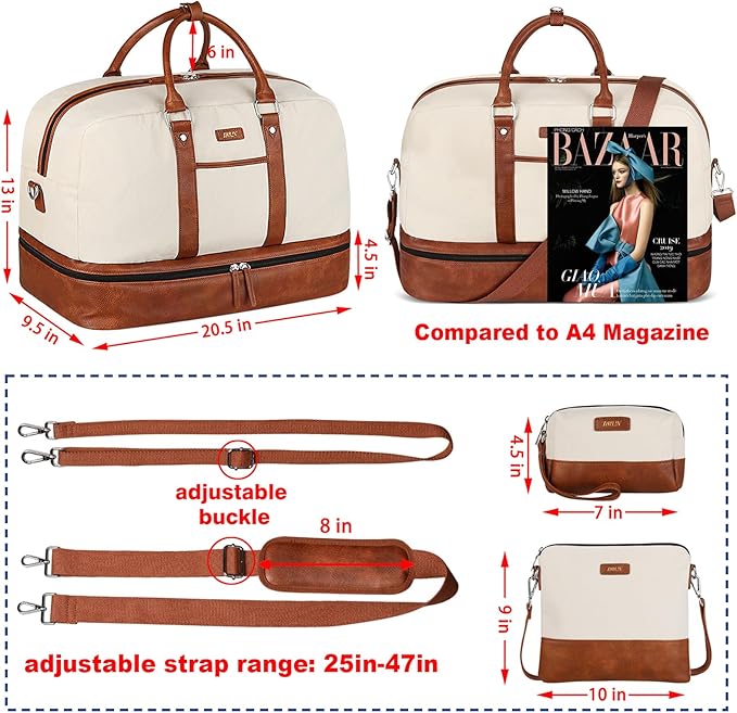 Weekender Bag for Women, Large Overnight Bag Canvas Travel Duffel Bag Carry On Tote with Shoe Compartment 21" 3Pcs Set