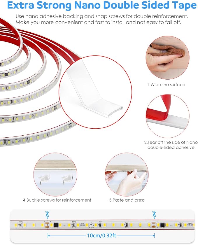 Aclorol 120V LED Strip Lights 6FT Flexible Outdoor Lighting Waterproof IP65 Cold White 6000K 120LEDs/M Bright LED Strip Lights 110V Plug in for Bedroom Patio Backyards Outside Deck Lighting Projects