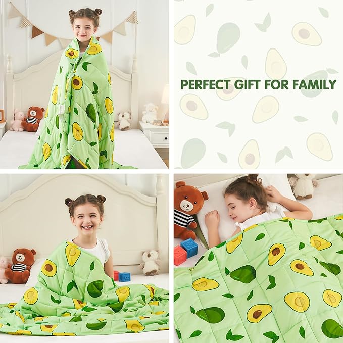 yescool Weighted Blanket 7 Pounds Cooling Weighted Lap Blanket, Green Avocados Heavy Blankets for Sleeping, Breathable Weighted Throw Blanket Gifts for 60-80lbs, 40"x60"