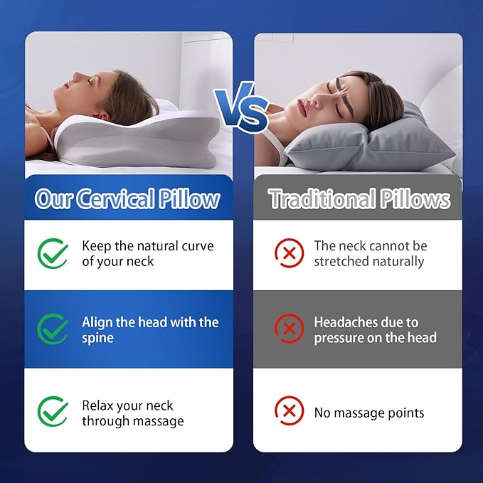 Cervical Neck Pillow, Pillows for Neck and Shoulder Pain, Contour Pillow, Neck Pillows, Pillow for Neck Pain Relief, Side Sleeper Pillows for Adults, Ergonomic Pillow, Memory Foam Pillows