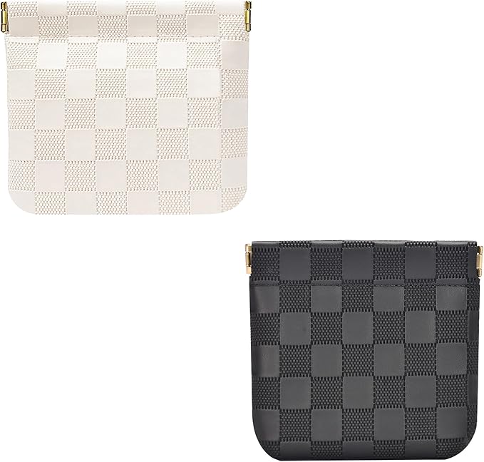 Leather Pocket Cosmetic Bag for Purse,Coin Purse Lipstick Cosmetic Accessories Organizer, Travel Kit Storage Pouch,Waterproof Portable No Zipper Self-closing (Black+White/Small)