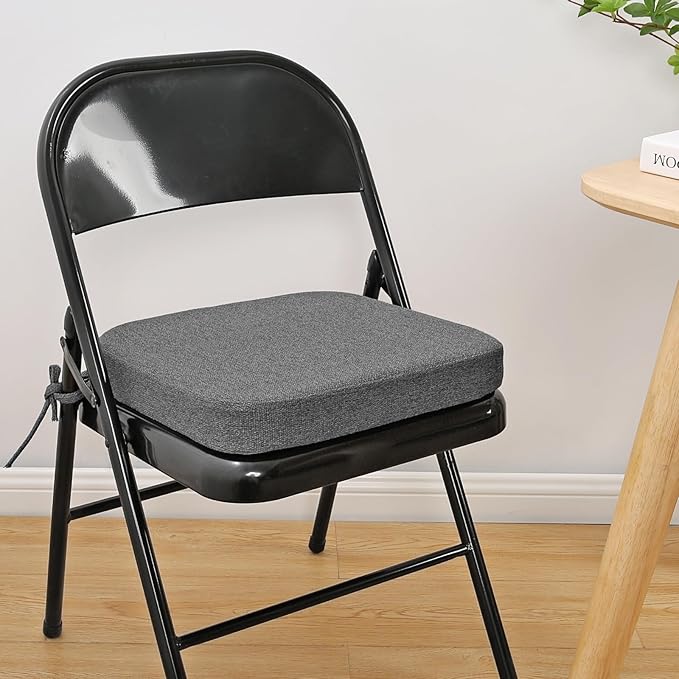 SINOSSO Memory Foam Chair Cushions for Folding Chairs 4 Pack, Thickened 2" Square Pads with Ties for Kitchen Chairs, Indoor Non-Slip Dining Chair Seat Cushions (4 Pcs, Dark Gray)