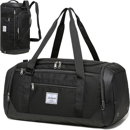 Laripwit Travel Duffle Bag for men 40L Medium Sports Gym Bag with Wet Pocket & Shoes Compartment Weekender Overnight Backpack for Traveling Duffel Bag Backpack for Women, Black