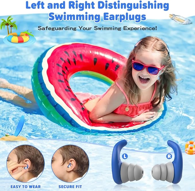 Waterproof Swimming Ear Plugs for Kids - 2 Pairs of Reusable Soft Silicone Swim Earplugs,Ear Protection for Children (4-12 Years Old) - Ideal for Surfing, Diving, Pool, Showering, and Water Sports